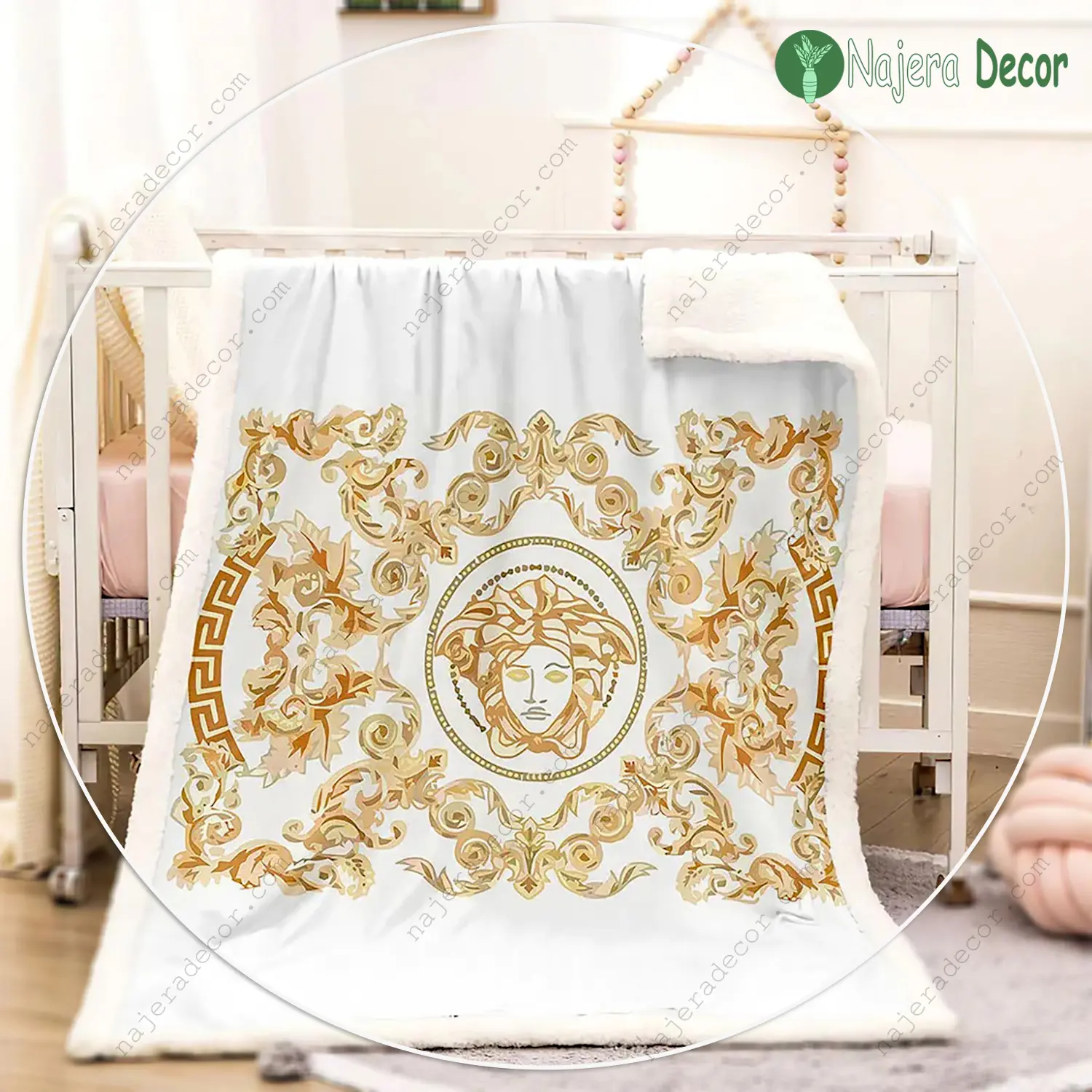 Versace medusa white luxury brand premium blanket fleece home decor